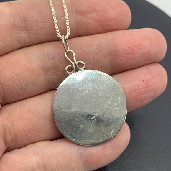 Sterling Silver 925 Handmade Triskele Spiral Circle Pendant 18" Box Link Chain - Picture 8 of 12